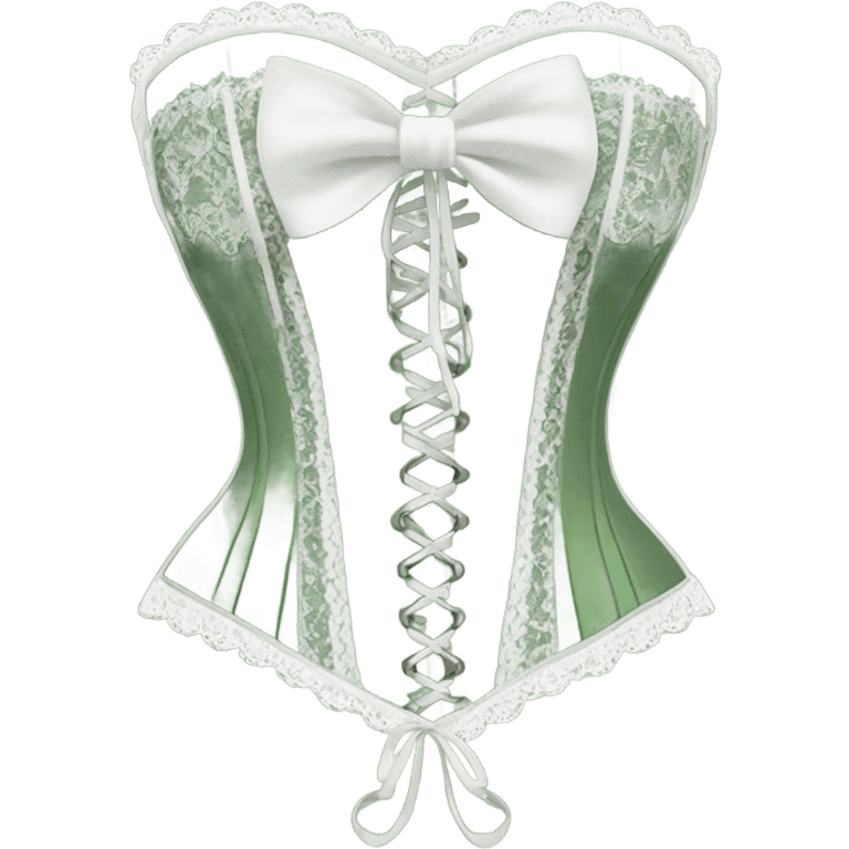 Sage green corset with white lace and bows, isolated emoji