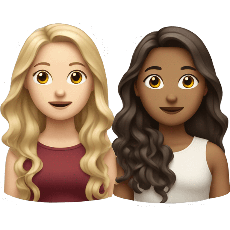 3 white girls, with HAIR: one black, one light brown, one burgundy. long HAIR down emoji