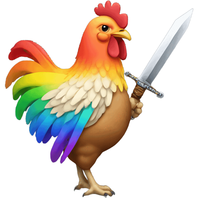 Rainbow chicken butt with a sword emoji