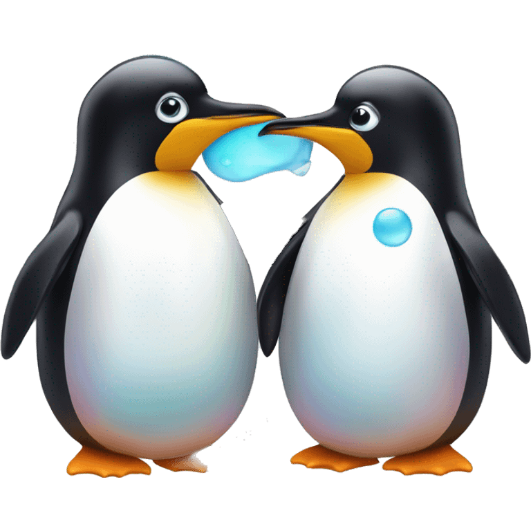 penguins in love with colorful soap bubbles emoji