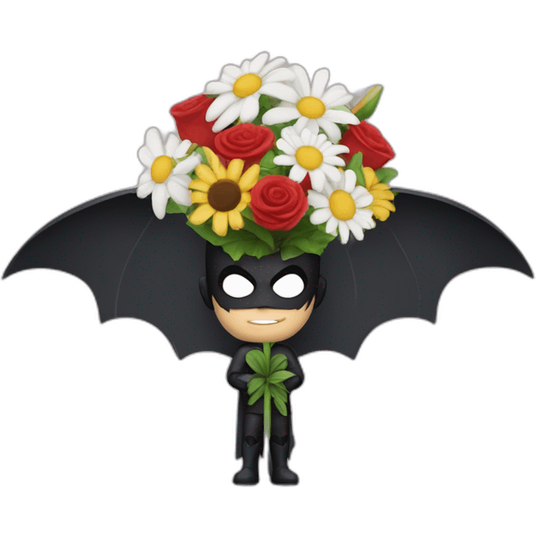 Batman amoureux avec un bouquet de fleur  emoji