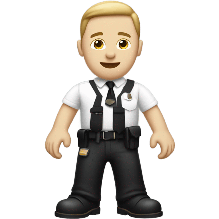 Security agent, white shirt and black pants. and vest. CREAM skin. RAISED HAND TO WAVE. emoji