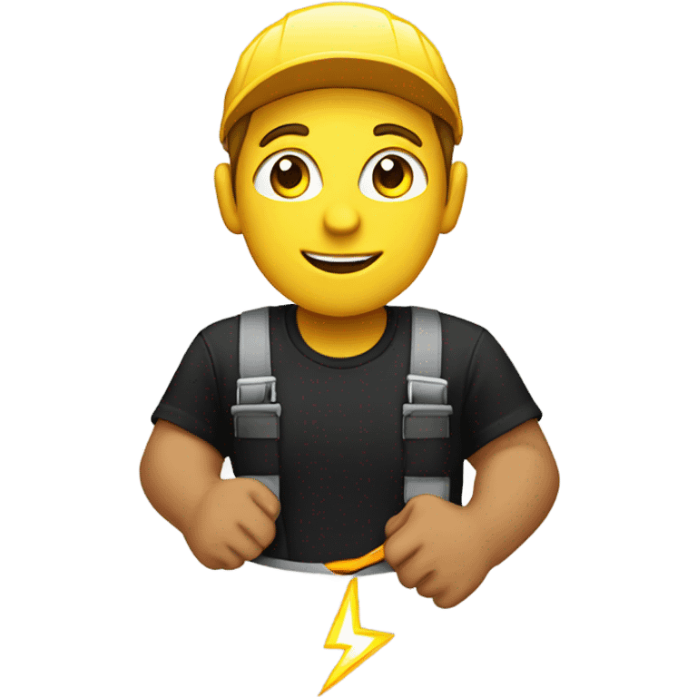 electrician with a black t-shirt with a lightning on it emoji