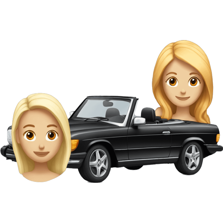 Black Mercedes Cabrio with one blonde hair and one with red hair emoji