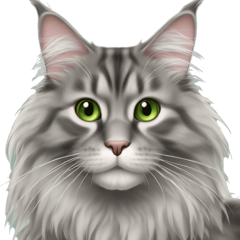 Grey fluffy green eye Maine coon cat emoji