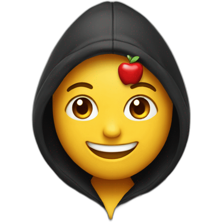 smiling red apple wearing a black hoodie emoji