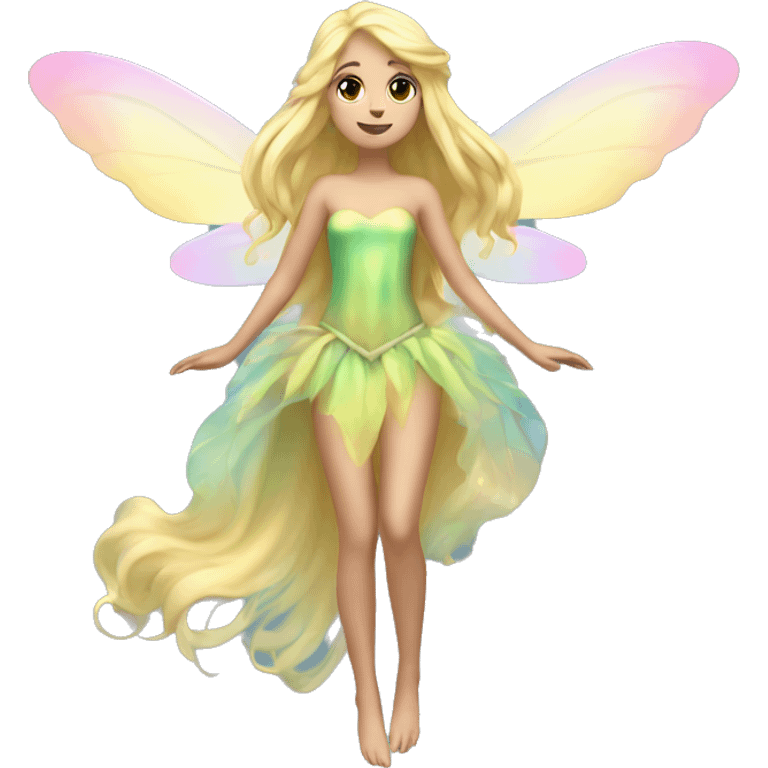 Iridescent fairy flying long hair blonde full body emoji