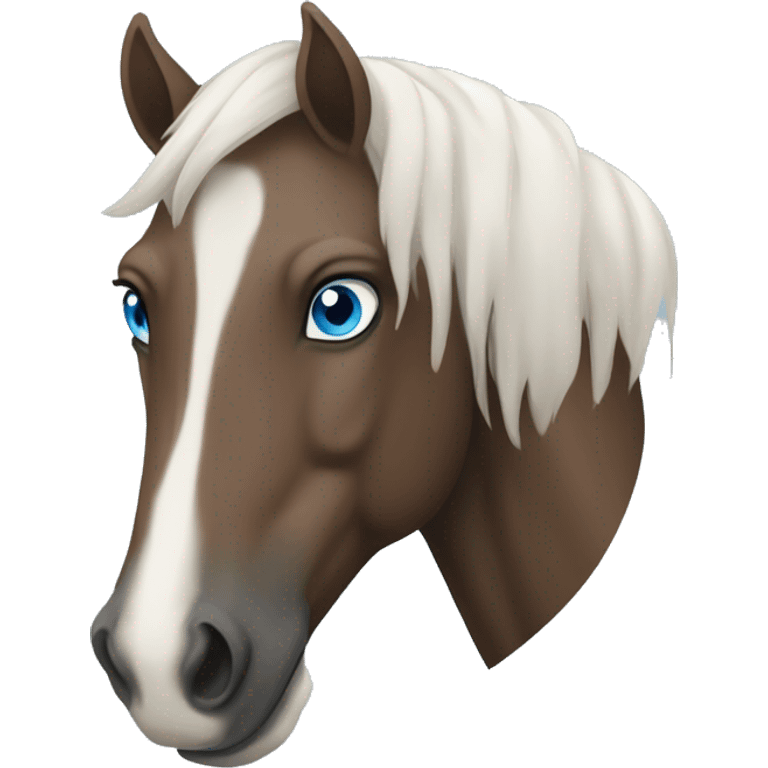 Norsiker horse portrait with blue eyes and white marking from the head and down to the nose. emoji