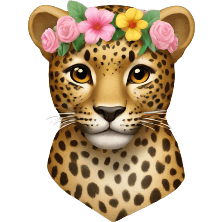 Leopard wearing flower crown emoji