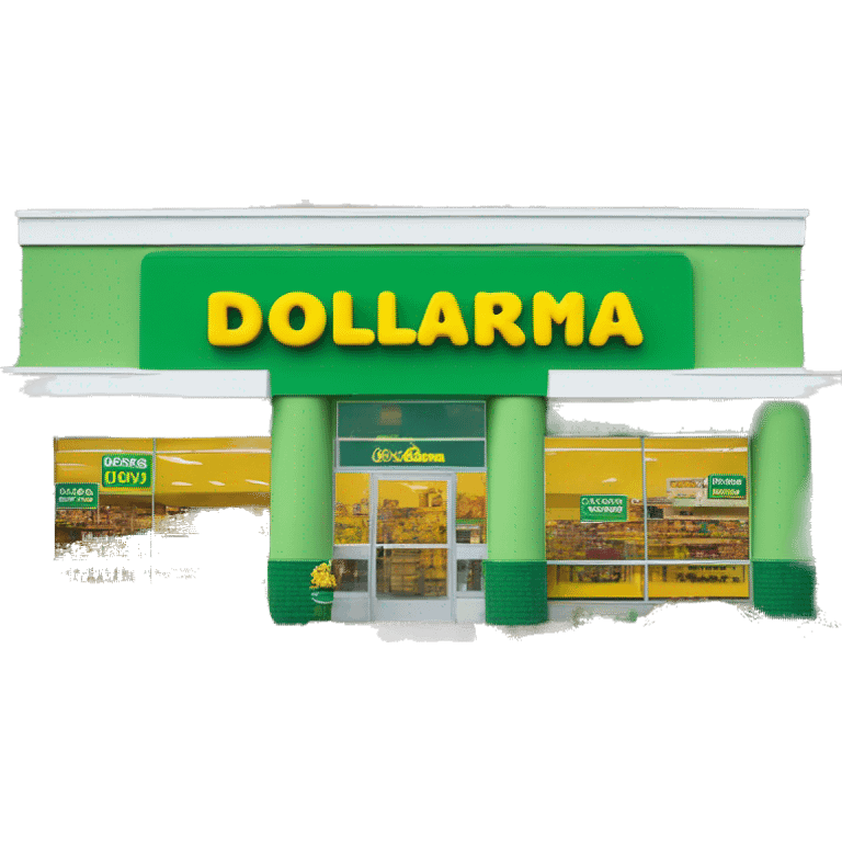 “Exterior of a Dollarama store with the bright green facade, bold yellow Dollarama sign, large front windows, and entrance doors, capturing the look of a budget-friendly retail store.” emoji