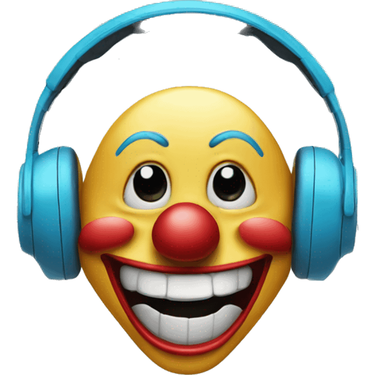 crying smiling clown face with headphones on emoji