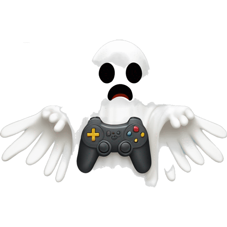 holy spirit ghost with golden cross holding a video game controller emoji