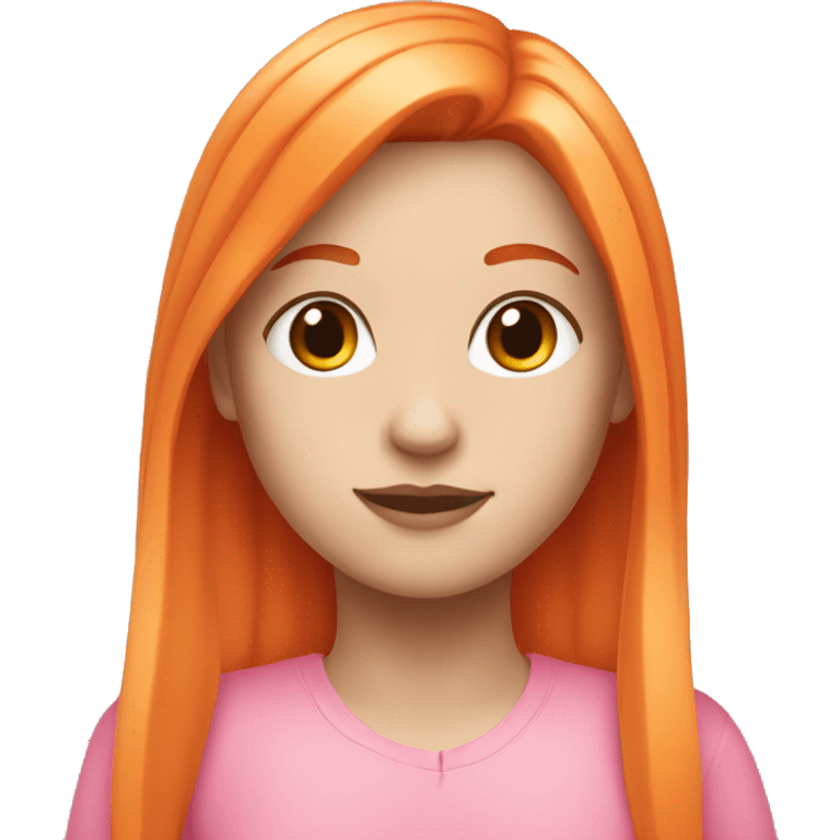 white girl with orange long hair and orange bangs wearing pink emoji