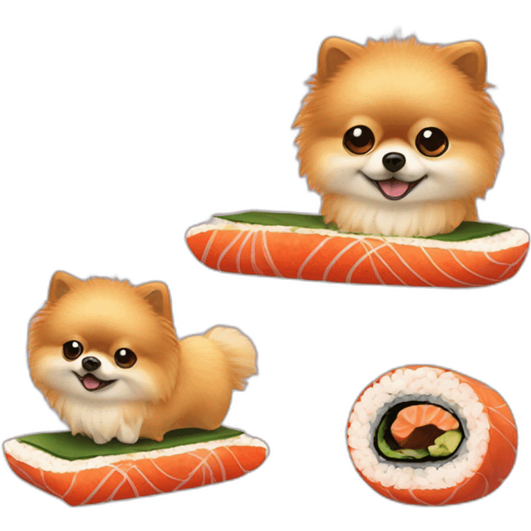 Pomeranian dressed like a sushi roll emoji