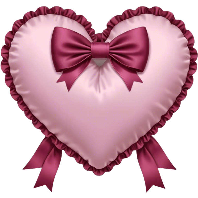 Burgundy heart shaped pillow with ruffles and pink bow emoji