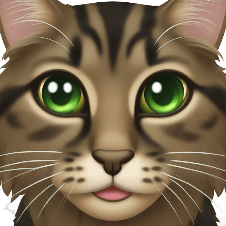 a long haired dark tan tabby cat and black cat has green eyes emoji