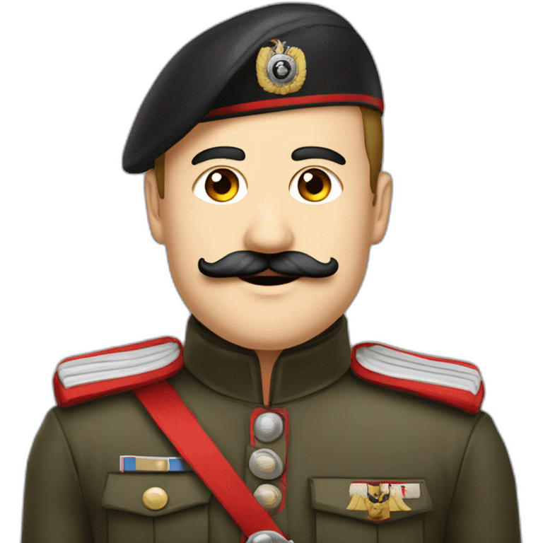 Je veux un homme en tenue militaire allemande avec un bandeau rouge sur le bras, et une moustache petite et carré au milieu du nez emoji