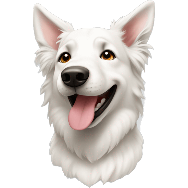 white swiss shepard smiling with one floppy ear emoji