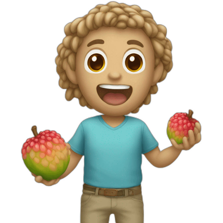 un emogi singe avec un litchi dans sa main emoji