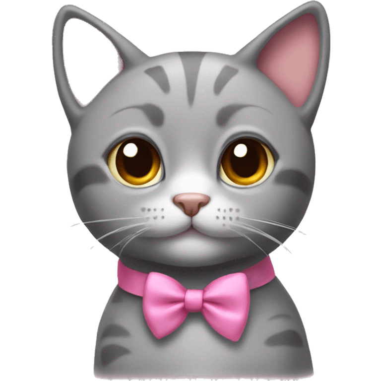 gray cat with cute eyes and a pink bow on his head emoji