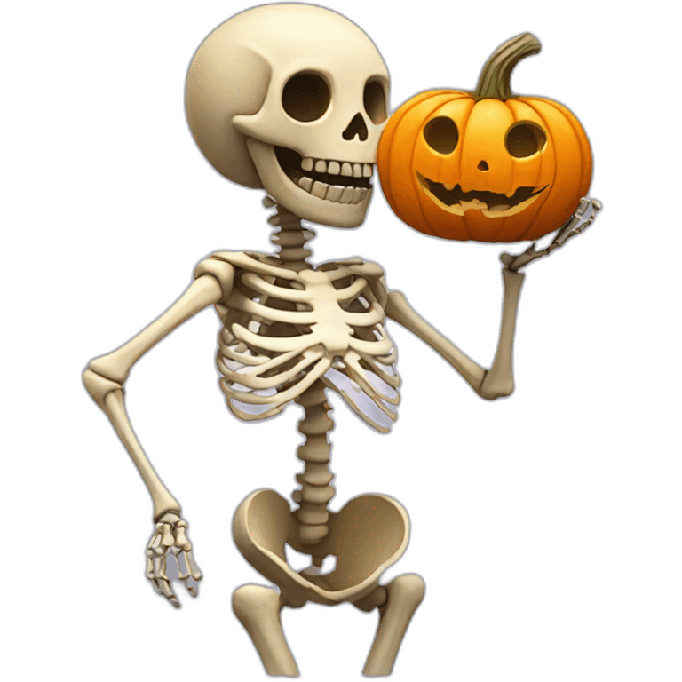 Skeleton hugging a pumpkin emoji