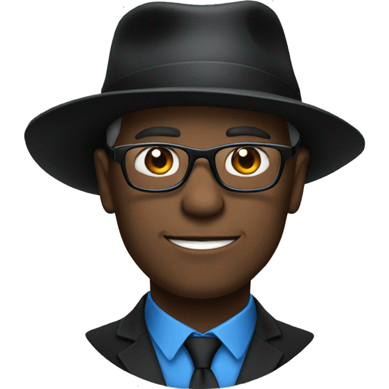 black hat on white man with black glasses and blue eyes emoji