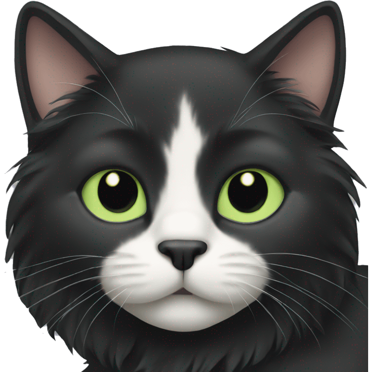 Black long haired cat with light green eyes emoji