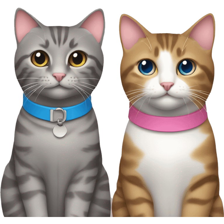 Grey tabby cat with blue collar and brown tabby cat with pink collar  emoji