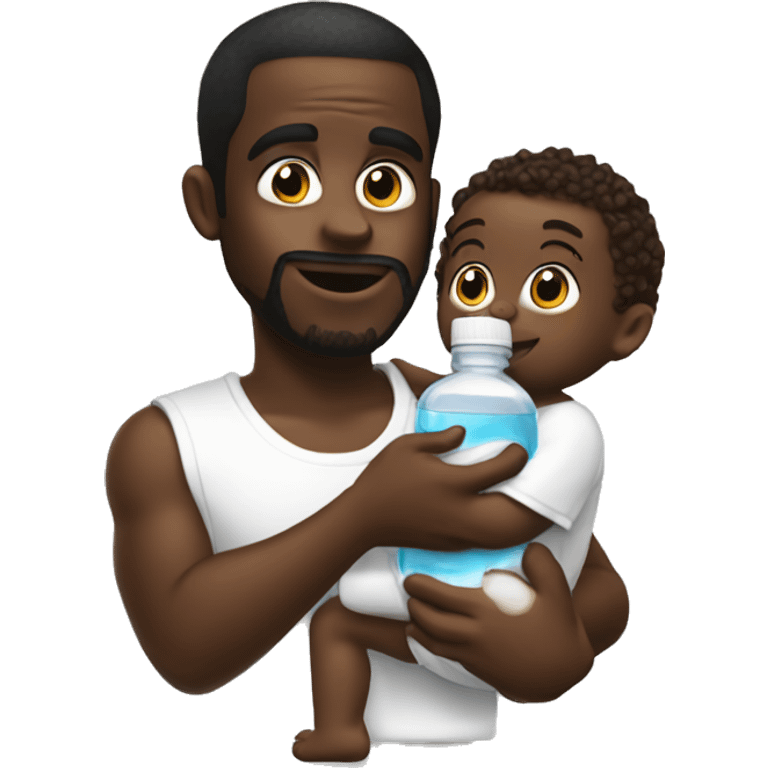 Diddy holding a baby oil taking a picture emoji