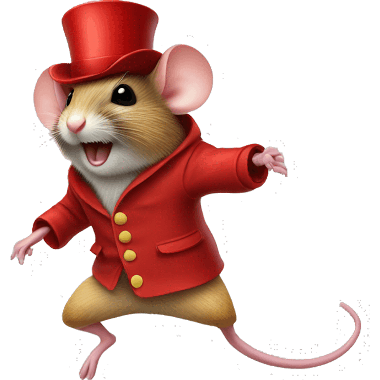 jumping mouse in red circus coat and red hat emoji