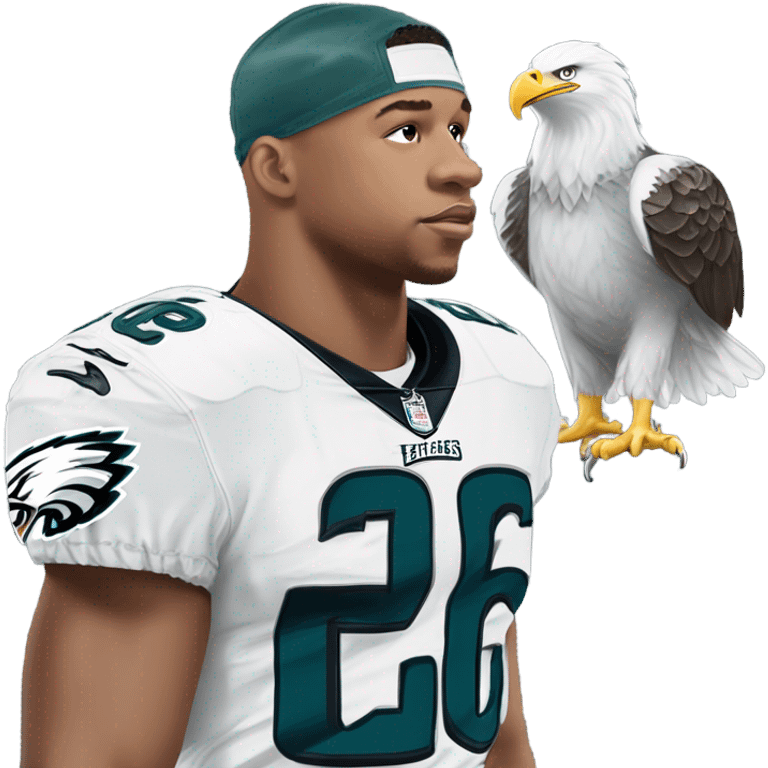 Philadelphia Eagles running back Saquon Barkley number 26 with bald eagle wings emoji