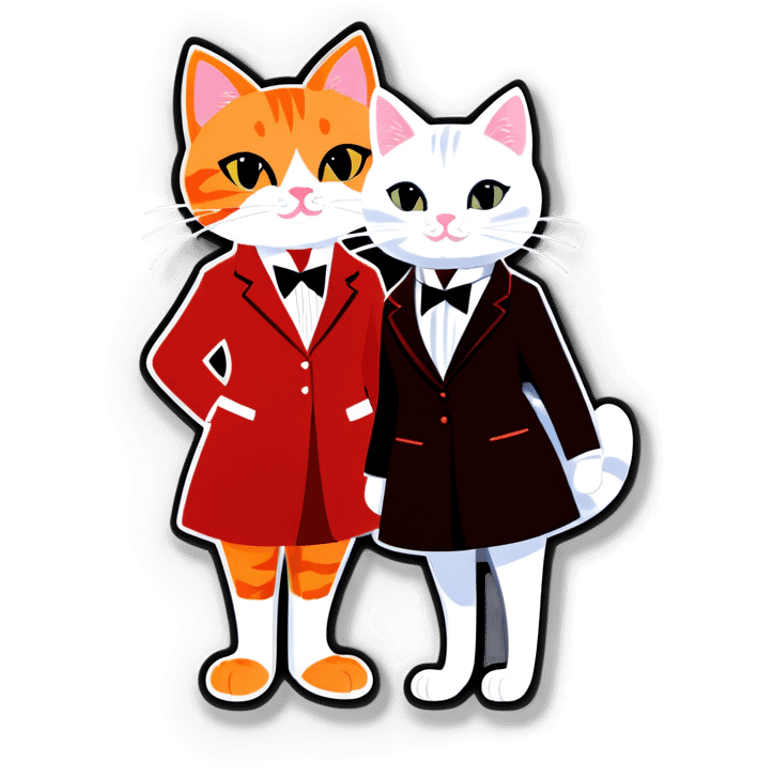 Orange cat in suits and white female cat in red night dress emoji