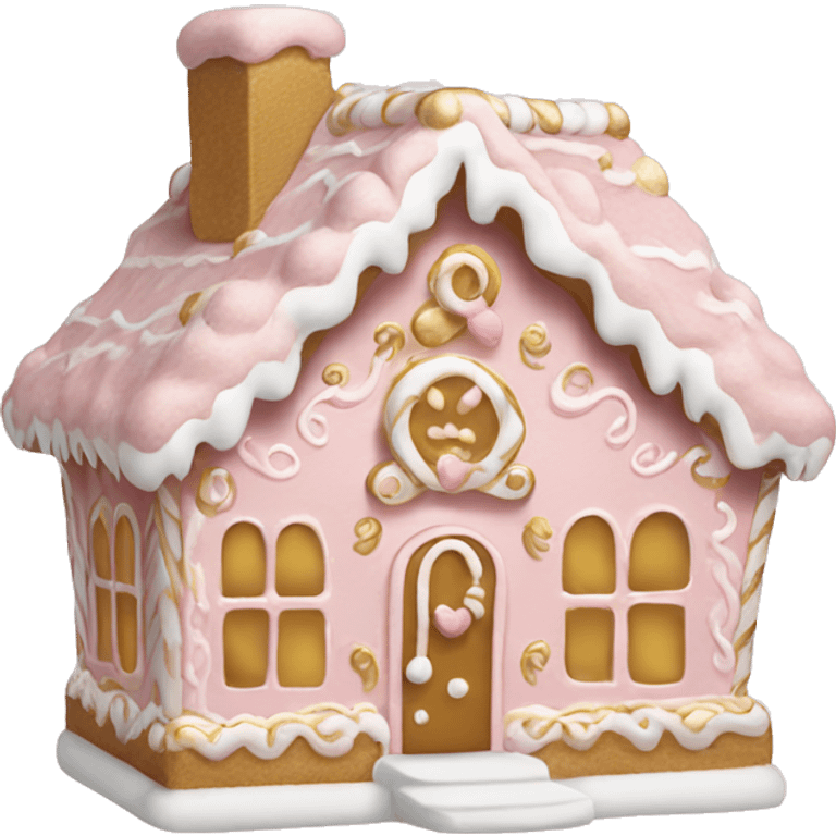 light pink and gold and white gingerbread house emoji