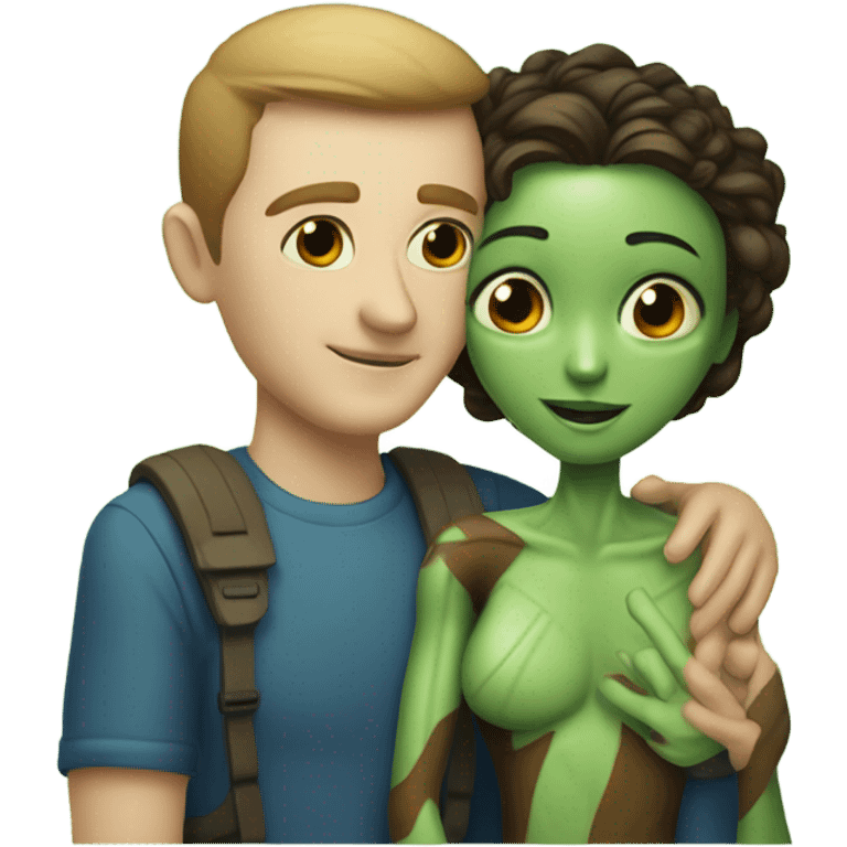 alien woman hugs white man emoji