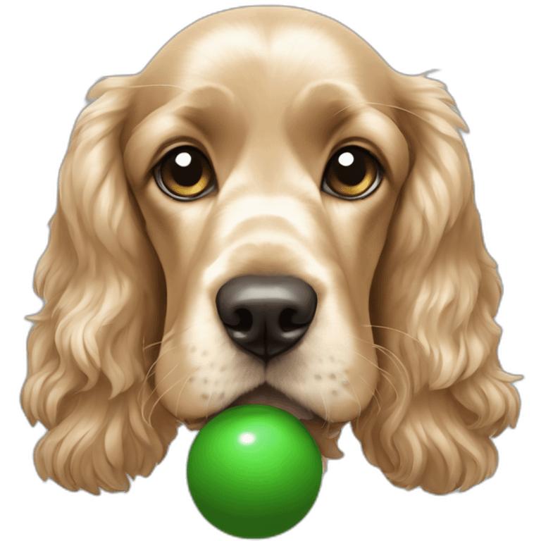 Beige coloured cocker spaniel with green and blue ball in its mouth emoji