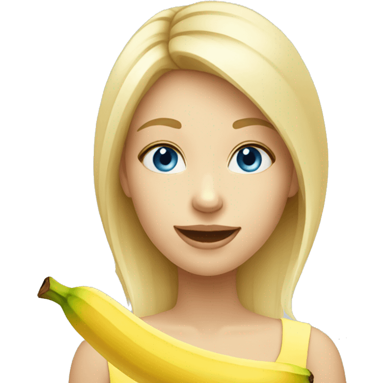 Blonde girl with blue eyes eating banana emoji