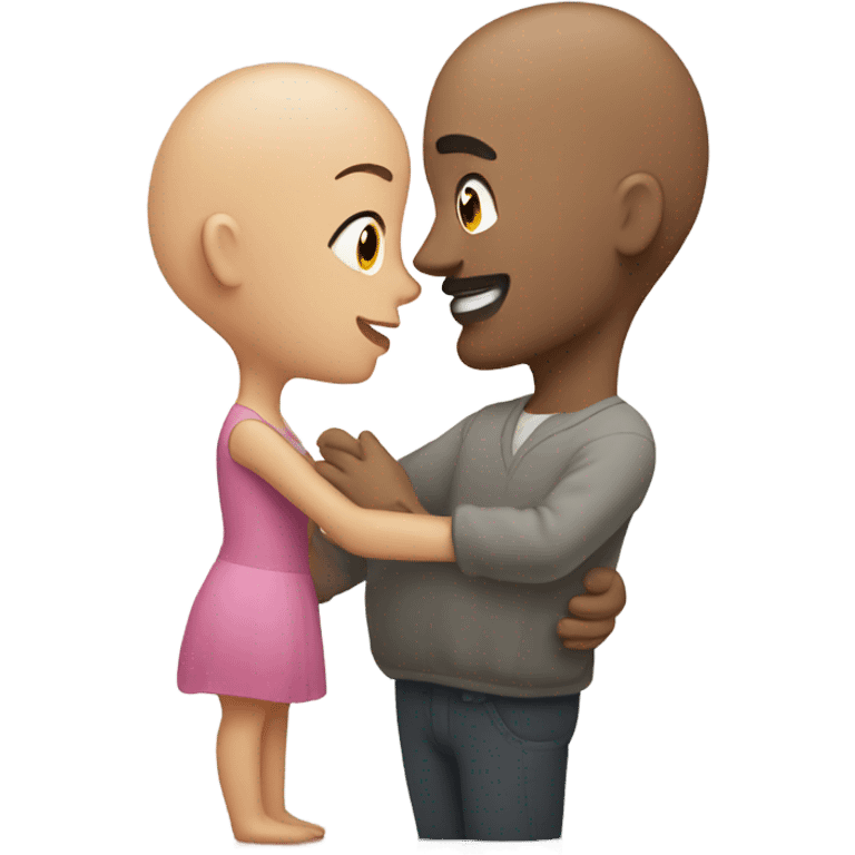 bald man and brunette woman in love emoji