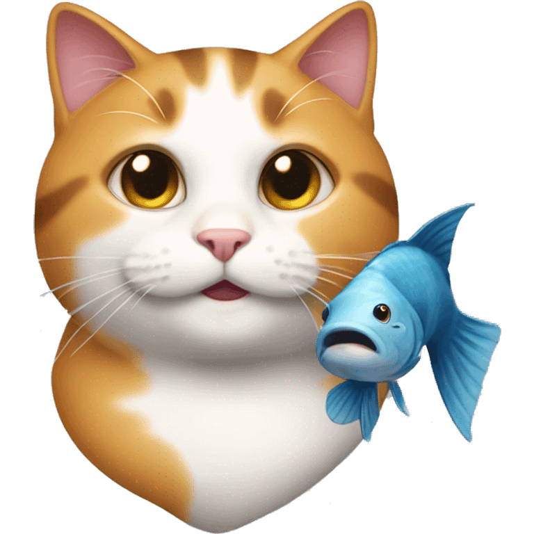 A tricolor cat with a fish. emoji