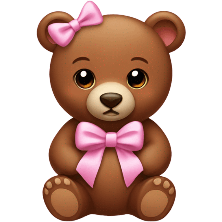 Cute brown bear with baby pink bow in hair emoji