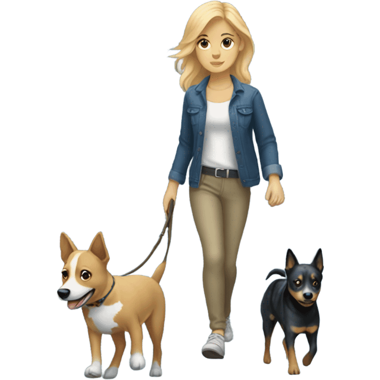 Blonde girl walking a blue heeler emoji