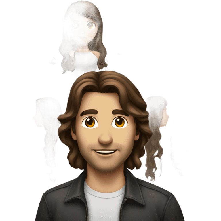 Man with brown hair mullet with girl with dark wavy hair emoji