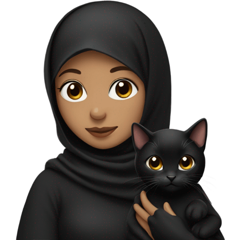 girl with black hijab holding black cat emoji