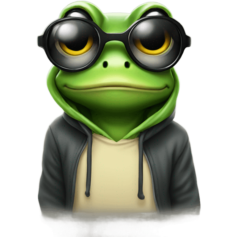 frog wearing a hoodie with sunglasses on emoji