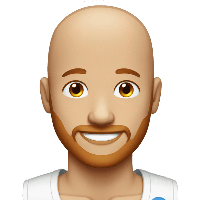 bald man, blue eyes, smiling with red patchy beard emoji