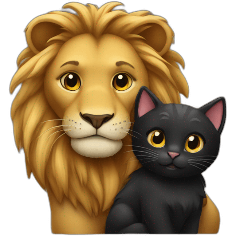 Lion and black cat hugging emoji