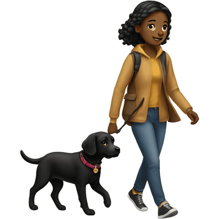 Girl walking a black Labrador  emoji