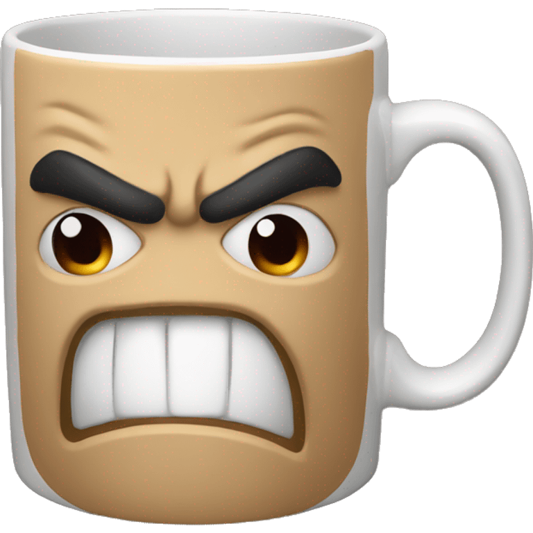 Coffee mug with angry face emoji