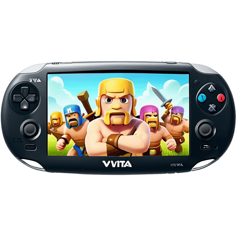 Clash of Clans aesthetic: Cinematic Playful PlayStation Vita Portrait Emoji, rendered in a 3D vector-style similar to standard emojis with minimal shading and bold, simplified shapes. A compact, distinct form with signature details, softly glowing with a cutting-edge console technology charm. Simplified yet unmistakably iconic, highly detailed and consistent, glowing with a soft radiance and high shine. Stylized with a touch of technological advancement and a soft glowing outline, capturing the essence of a beloved gaming relic with a friendly, playful manner! emoji