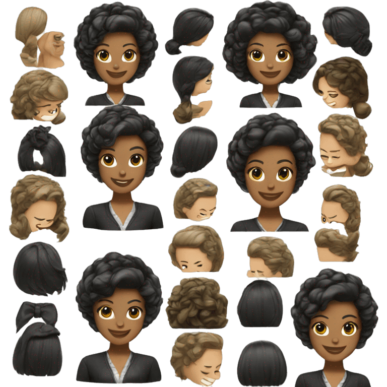 black short chanel hair, brunette, smile customer service staff,  emoji