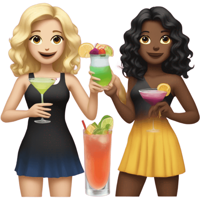 three girls a blonde, a brunette, and a black haired all holding cocktails in their hands emoji